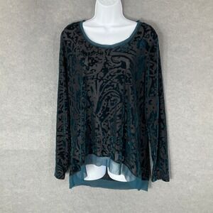 Simply Vera Vera Wang Burnout Velvet Top‎ Teal Green Long Sleeve XL Forest Fairy